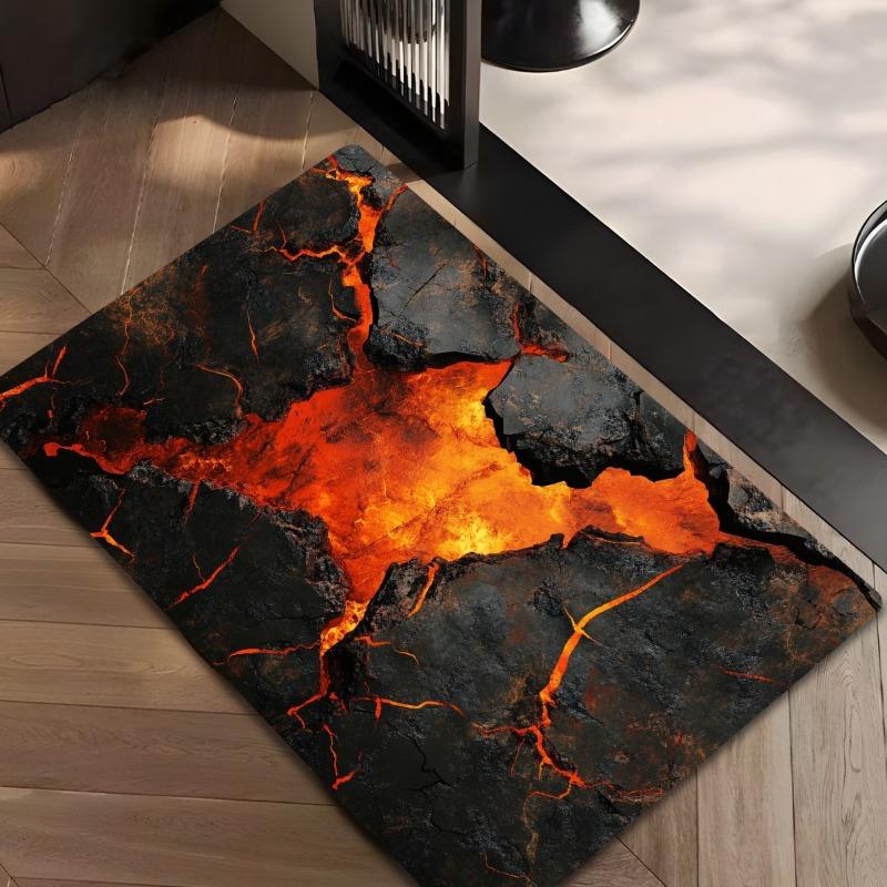 2D Lava Doormat Cracked Rock Pattern Modern Industrial Vanity Carpet Magma Design Soft Non-Slip Floor Rug for Living Room
