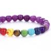 Seven Chakras Yoga Bracelet: Faux Amethyst, Tiger Eye, Lapis Lazuli Beads