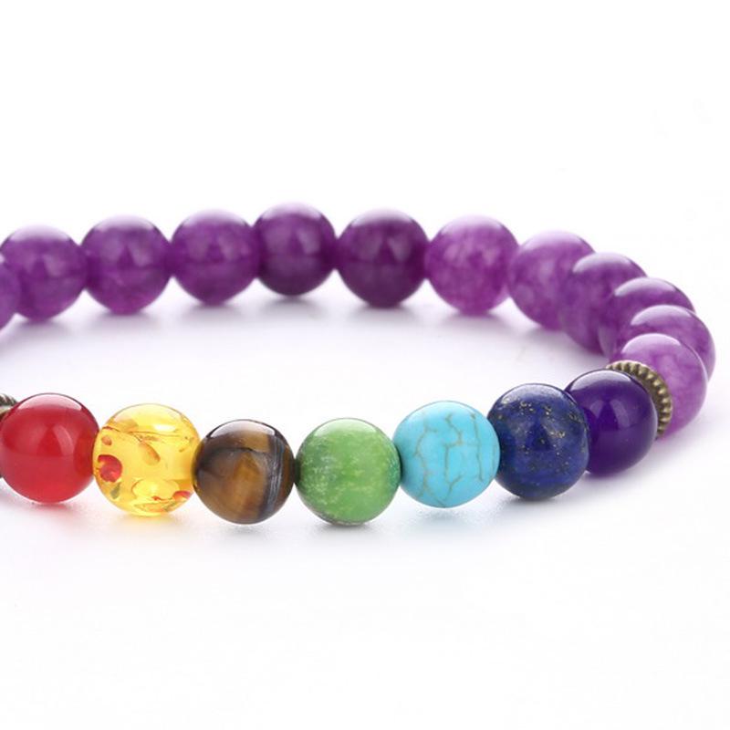 Seven Chakras Yoga Bracelet: Faux Amethyst, Tiger Eye, Lapis Lazuli Beads