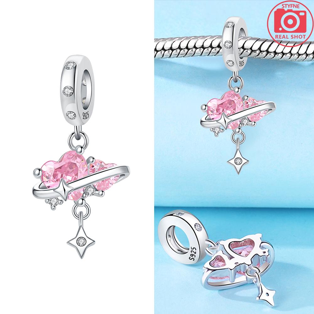 925 Silber Rosa Zirkon Liebesperlen Anhänger Passend für Armband Damen Schmuck DIY Geschenk Zarte Accessoires Jahrestag Geschenk
