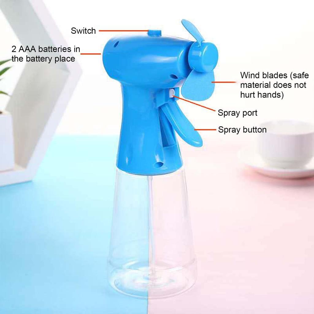 Handheld Fan with Water Spray Misting Fan Manual Misting Fan Battery Operated Fan Water Bottle Sprayer Summer