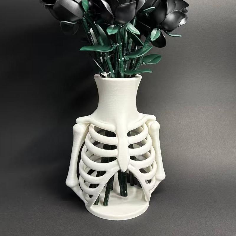 White 3D Printed Skeleton Ribcage Vase Unique Gothic Design Perfect For Halloween Home Decor Gift For Gothic Lovers