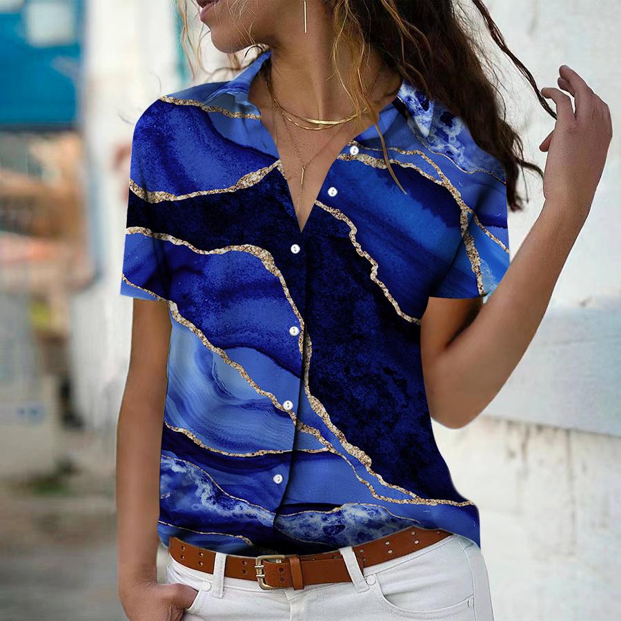 

2023 летняя новая модная женская рубашка с короткими рукавами и v-образным вырезом с принтом гор Пномпеня, повседневная рубашка на пуговицах, топ