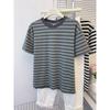 European large striped short-sleeve T-shirt for women, summer fashion Korean versatile loose plus-size slimming half-sleeve T-shirt top