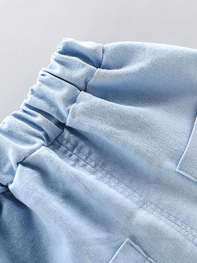 0-5 Years Old Children's Baby Clothing High-quality Cotton Car Pattern Short-sleeved Shirt Sports Denim Shorts Set