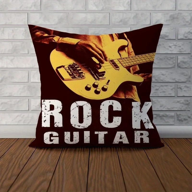 Home Decor Rock Guitar: Flame & Winged Bass Designs Pattern Cushion Cover Suitable for Sofa Bedroom Car Pillow Cover