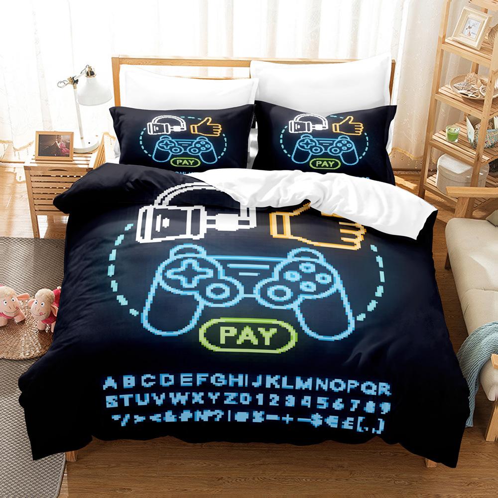Bedrucktes Bettwäsche-Set mit Game-Player-Motiv, Steppdecke und Kissenbezug, Einzelbett, Doppelbett, Bettwäsche in voller Größe, kann mit Reißverschluss gewaschen werden, super bequeme Bettwäsche