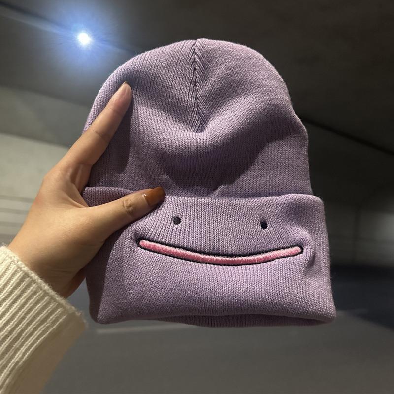 Cute Cartoon Embroidered Smiley Face Knitted Hat Women's Autumn and Winter New Fashion Versatile Warm and Cold Wool Hat Cold Hat