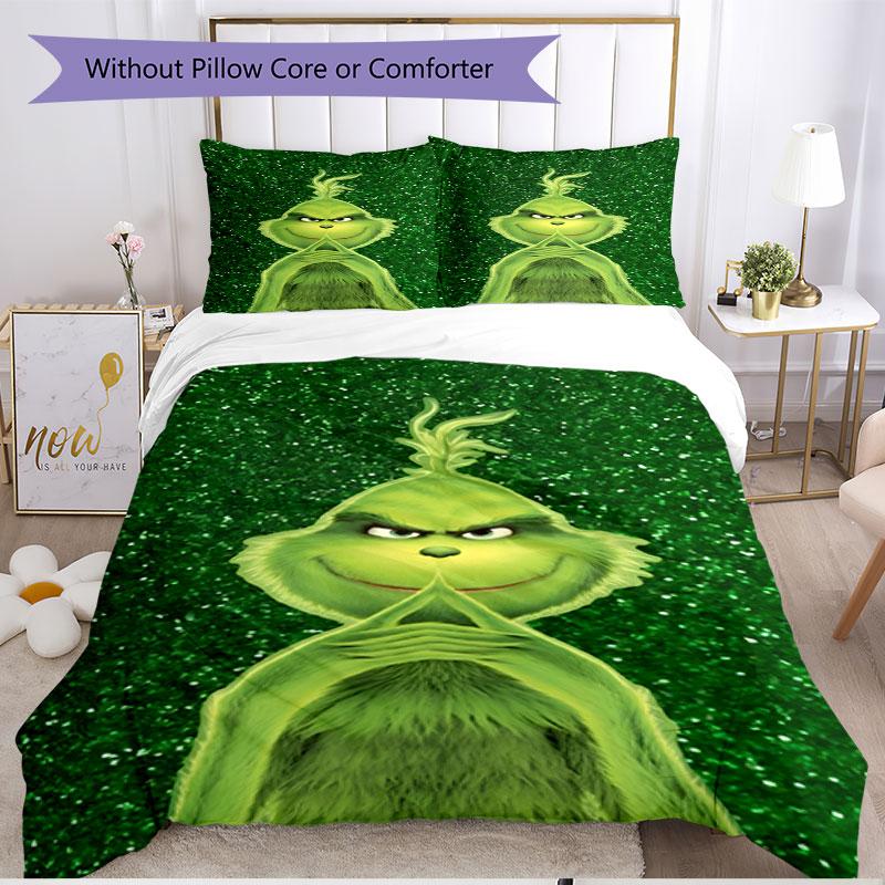 3pcs Duvet Cover Set (1*Duvet Cover + 2*Pillowcase, Without Core), The Grinch Print Soft All‑Season Bedding Set, Home Bedroom Decor Gift