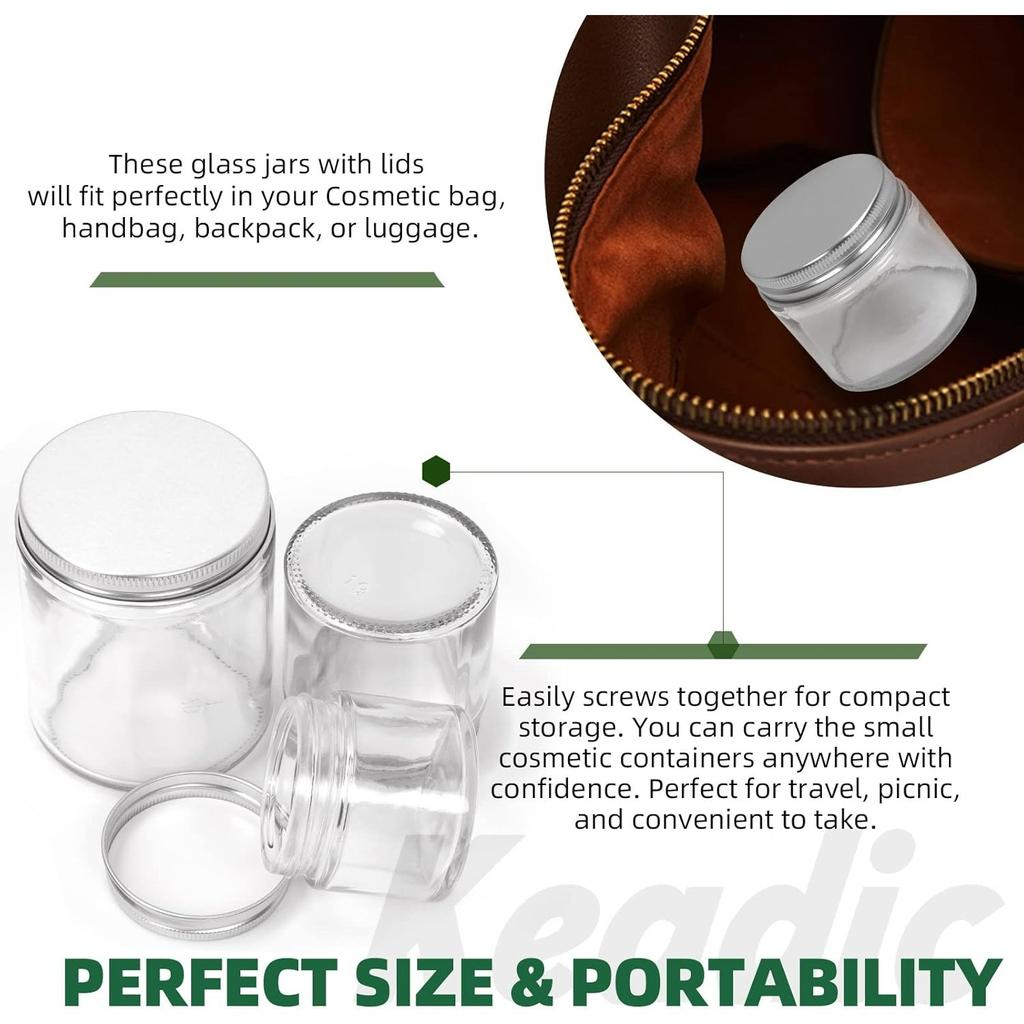 15 Pcs 60ml/2oz Glass Jars with Lids Assortment Set,Mini Round Airtight Canning Sample Jars with Silver Lids,Tiny Makeup Containers Empty Cosmetic
