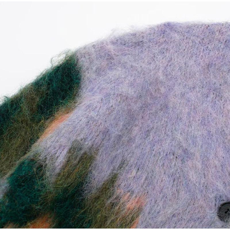 Landscape Paint Tie Dyed Women's Cardigan Sweater Fashion V-neck Single Breasted Female Sweaters 2024 Autumn Chic Lady Outwear