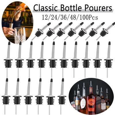 36-100Pcs Bottle Pourers Stainless Steel Liquor Spout Wine Bottle Stopper with Rubber Dust Caps For Olive Oil Bar Accessories