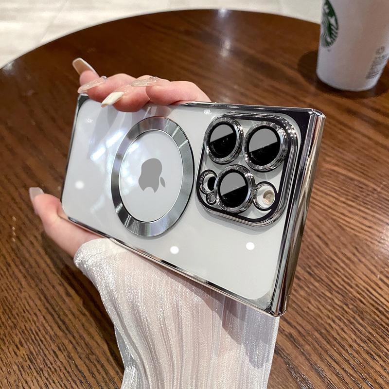 Luxury Magsafe Wireless Charging Square Phone Case For iPhone 11 12 13 14 15 Pro Max Plus Transparent Magnetic Bumper Cover