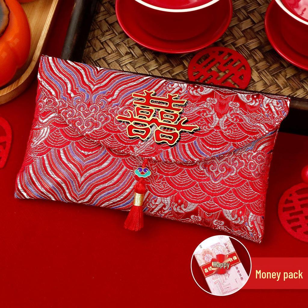 Chinese-Style Festive Red Envelope: Wedding, Birthday, Housewarming - Large Ten Thousand Yuan Cloth Lai See Packet