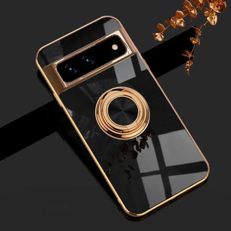 Stylowe etui z powłoką, miękki silikon, odporne na wstrząsy, do Google Pixel 10 9 8 7 Pro XL 9A 8A 7A, z magnetycznym uchwytem-pierścieniem samochodowym, osłona ochronna