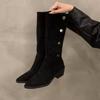 Women's shoes stacking boots retro niche small boots French women's boots autumn and winter new brown western cowboy boots