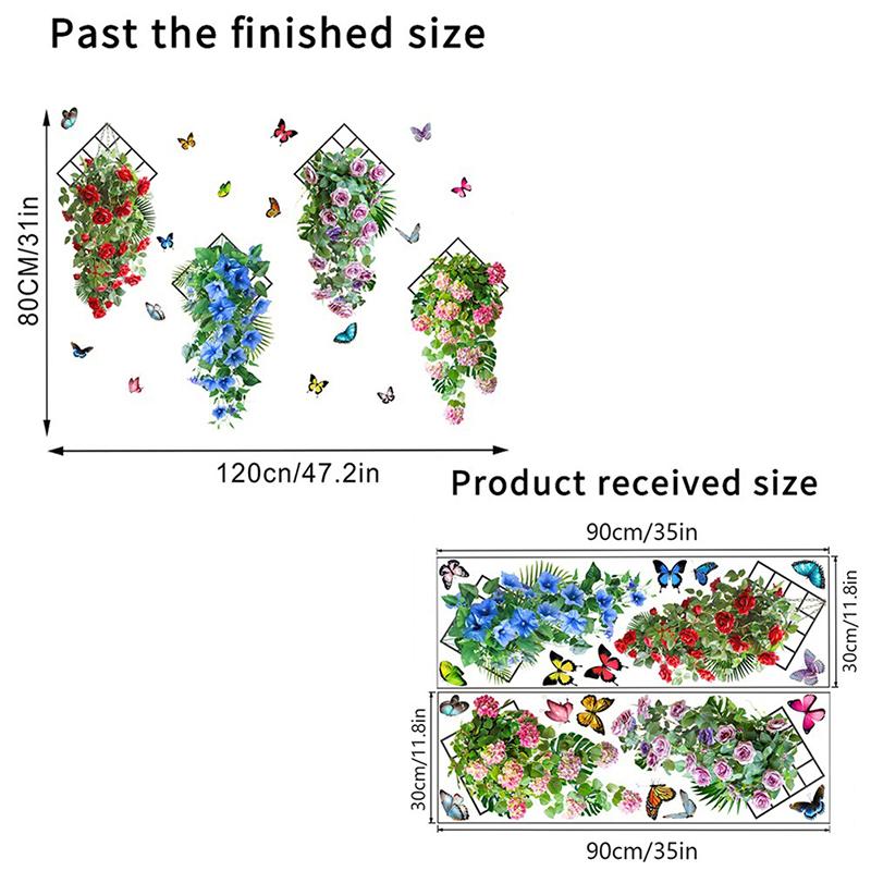 Butterfly Flower Vine Green Plant Self-Adhesive Waterproof Wall Stickers Living Room Bedroom Decorative Painting