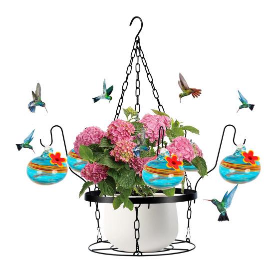 

Кормушка для колибри из выдувного стекла ручной работы, подвесной металлический держатель для кашпо 2 в 1 с 6 маленькими кормушками для птиц из выдувного стекла для декора окон в саду и на заднем дворе B