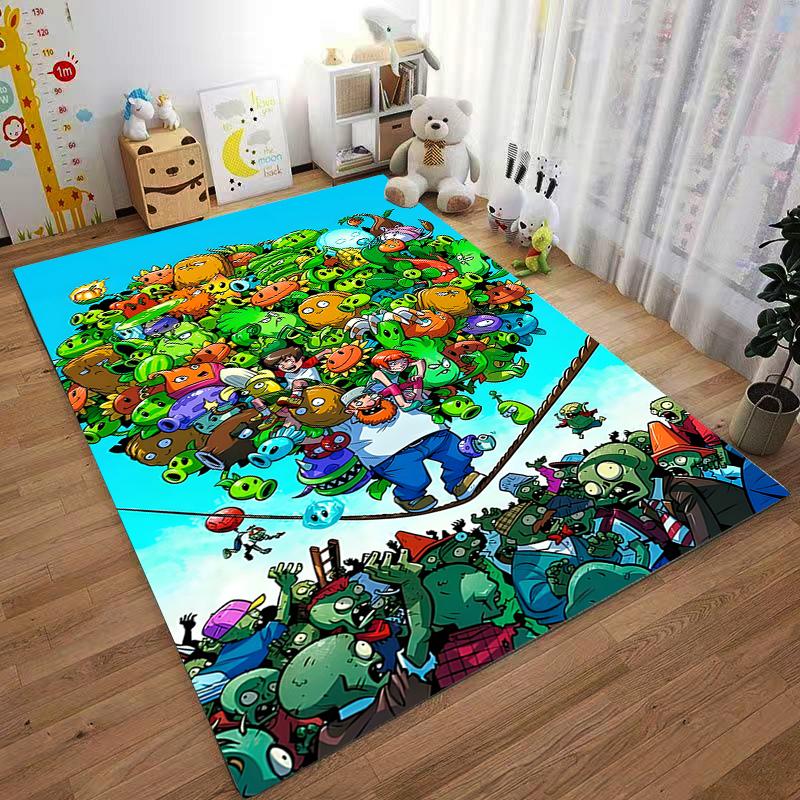 Piante Cartone Animato Colorate vs. Tappeto Design Zombi Adatto per l'uso come tappetino antiscivolo per giochi per divani del soggiorno e della camera da letto