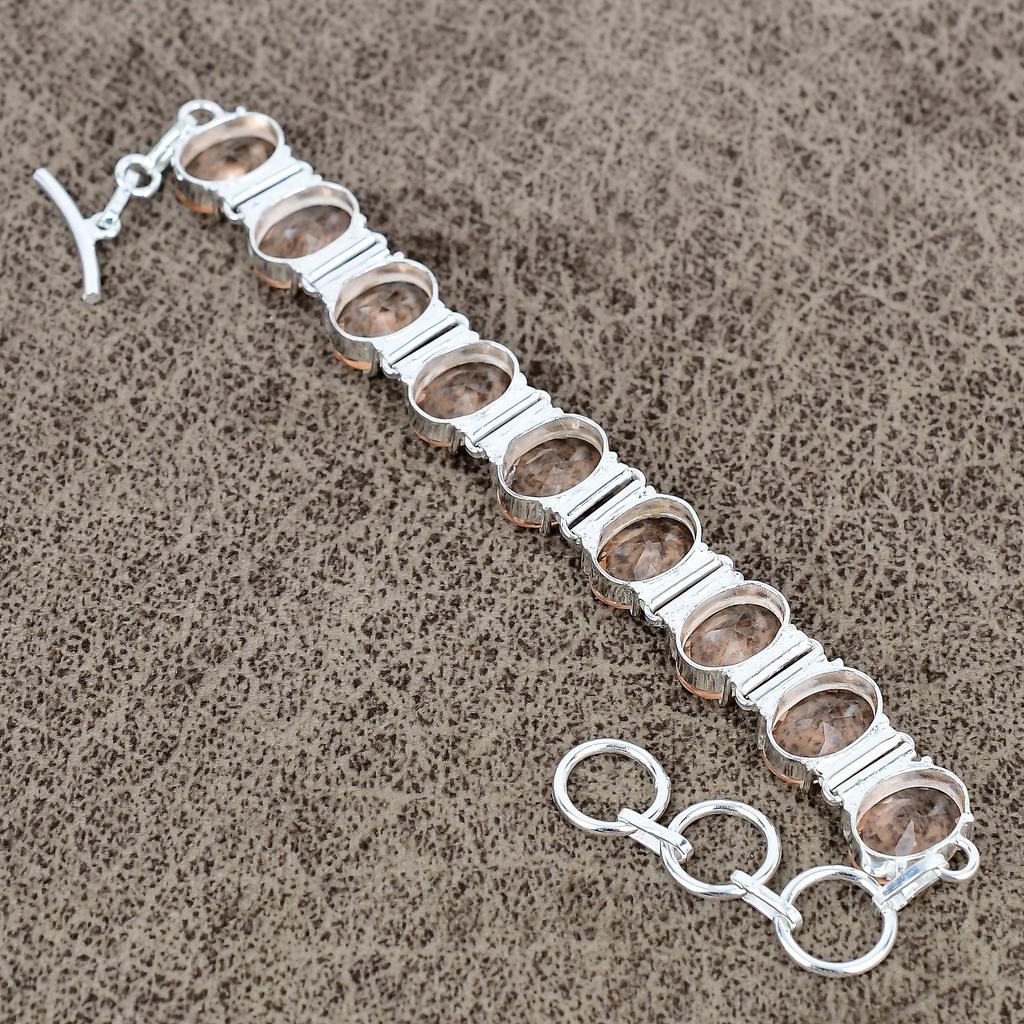Morganite Gemstone Handmade 925 Sterling Silver Bracelet 7-8" KKG-148