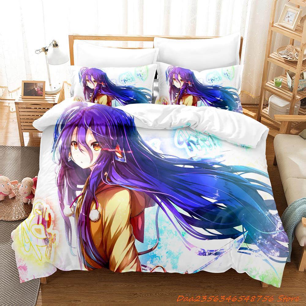 New Personelity No Game No Life Bedding Set Cartoon Anime Three-Piece Set Adult Kid Bedroom Duvetcover Sets 3D Kawaii Girl Pink
