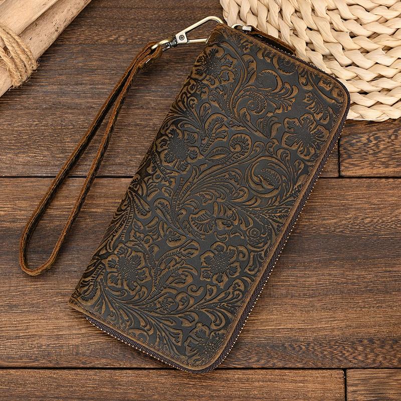 Leather Vintage Long Wallet for men women single zipper leather wallet purse buisness men casual wallet real skin burse for man