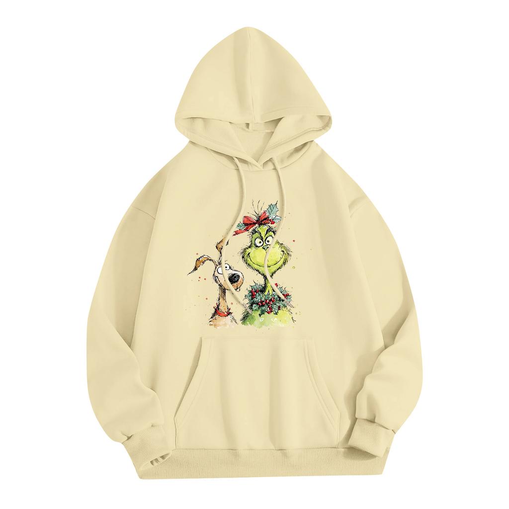 Ladies' Christmas Style Printed Hoodie With Wool And Pockets For Women