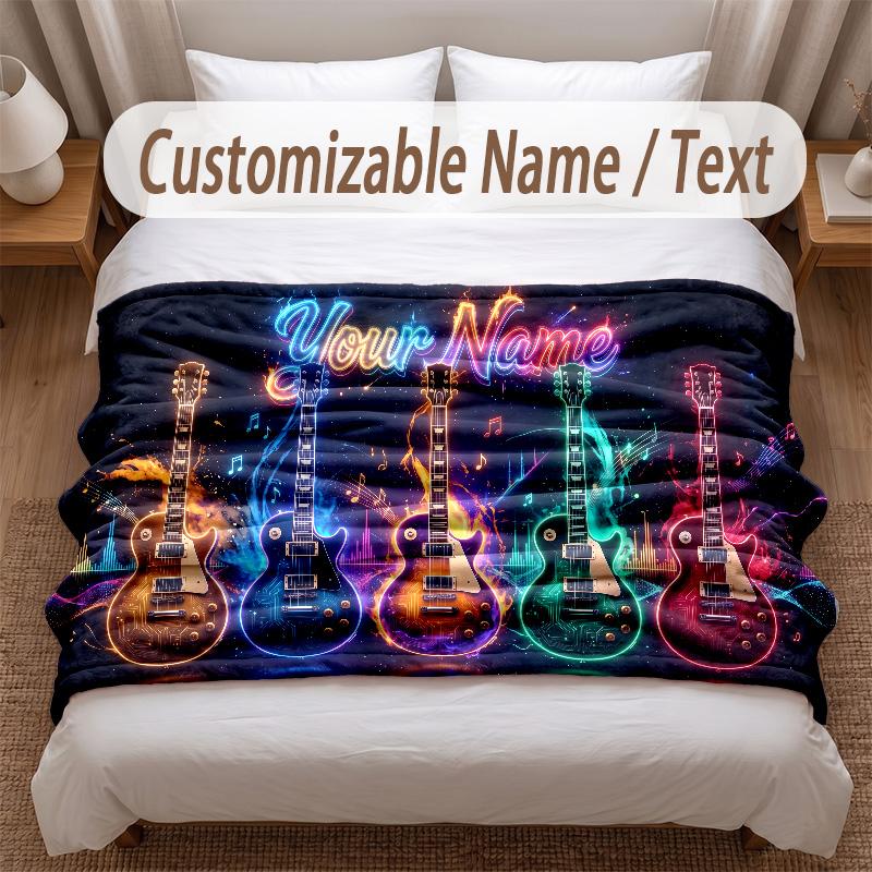 Musik Gitarre Thema Weiche Decke Personalisierter Benutzerdefinierter Name Text Druck Warme Decke Zuhause Sofa Schlafzimmer Dekor