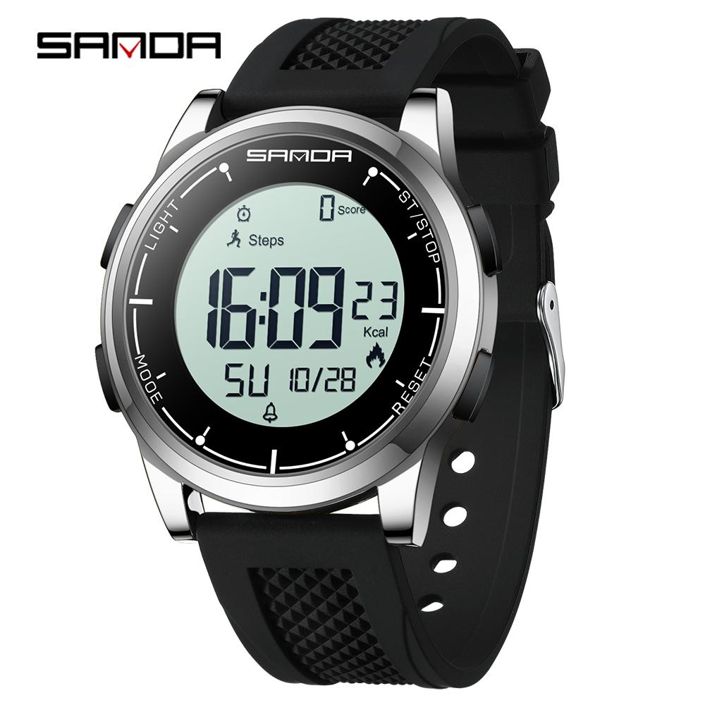 SANDA Digital Watch Men Sport Male Electronic Wristwatch Luxury LED Stopwatch Alarm Calorie Step Counter Waterproof Clock 9064