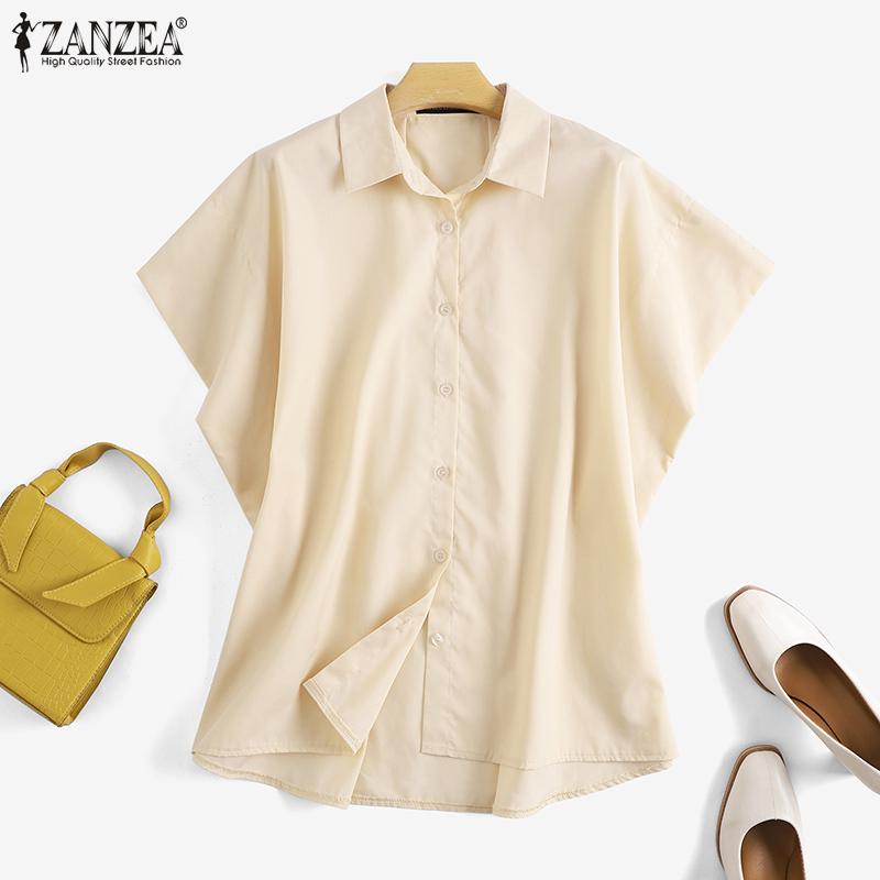 

ZANZEA Повседневный отвернутый воротник с коротким рукавом Летняя блузка Рубашки