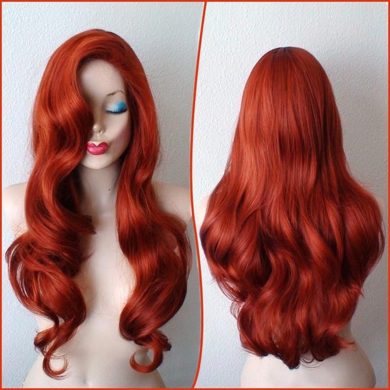 Jessica Rabbit Golvend Lang Koperrood Haar Kleine Zeemeermin Prinses Ariel Hittebestendig Cosplay Kostuum Pruik One Size gray