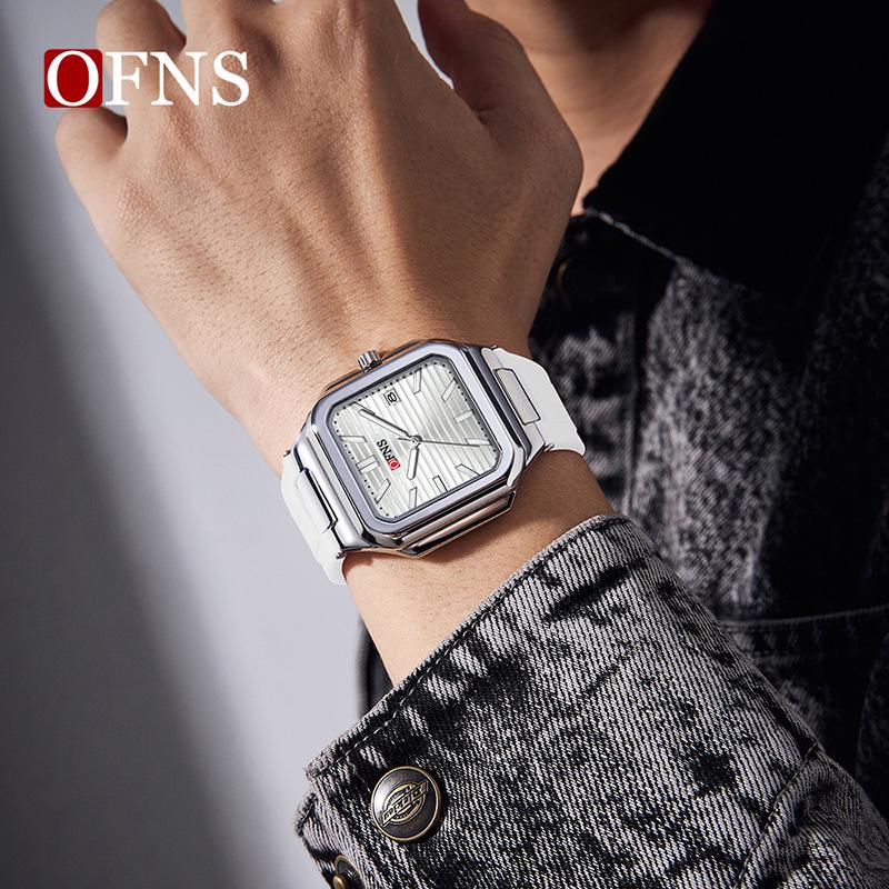 OFNS Luminous Square Steel Band Quartz Watch with Calendar