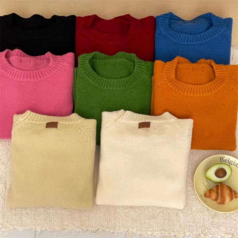 Women's Autumn Winter Loose Thick Sweater Tops Female O-neck Knitted Tops Ladies Solid Color Warm Pullovers
