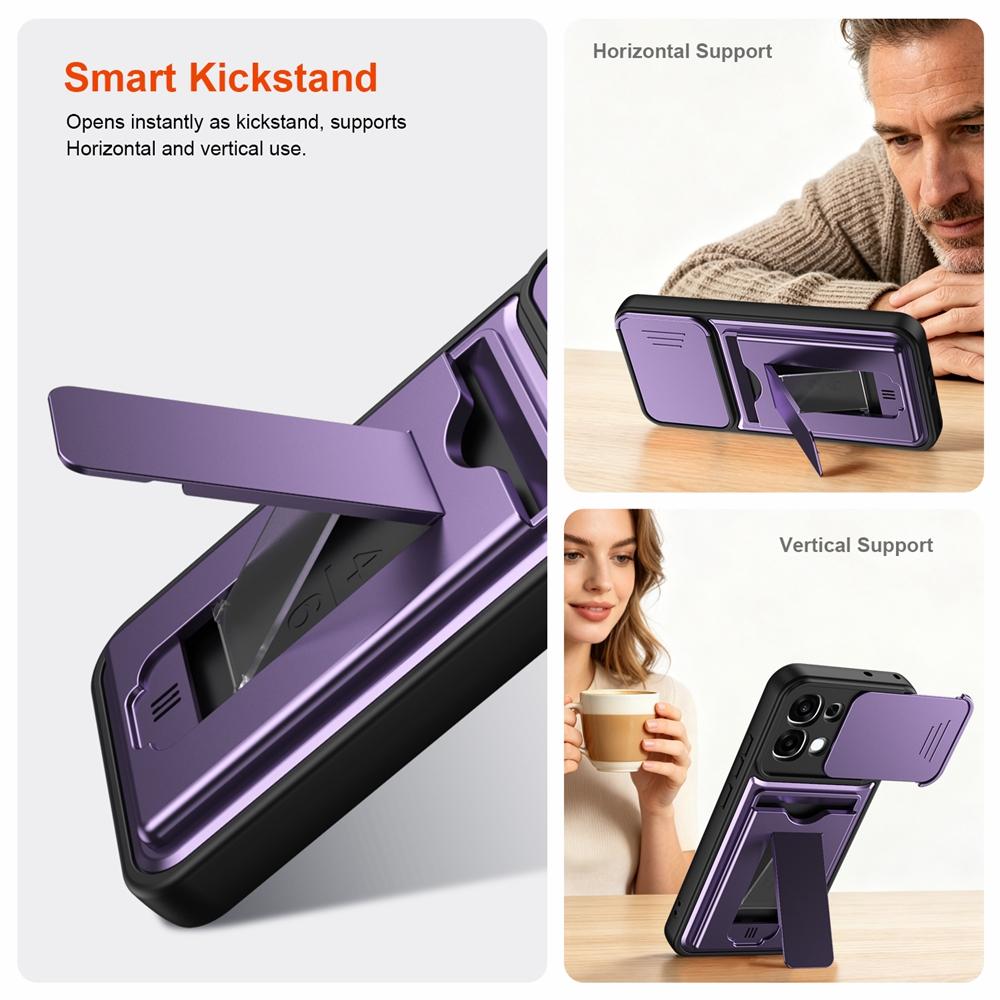 Shockproof Armor Card Slot Bracket Holder Slide Lens Protect Phone Case For OPPO A6 Pro A6 A6X 4G A6S 5G Wallet Back Cover