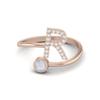 Capital R Initial Letter Moonstone Women Adjustable Front Open Ring 925 Sterling Silver Rose Vermeil