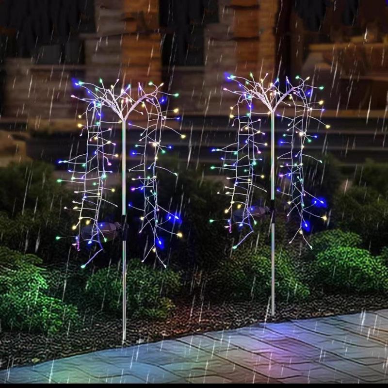 Solar Firecracker LED Lawn Lights: Copper Wire Firework String for Courtyard and Christmas Decor.