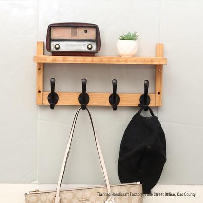 Solid Wood Wall-Mounted Shelf & Key Holder – Entrance Hallway Organizer with Hangers