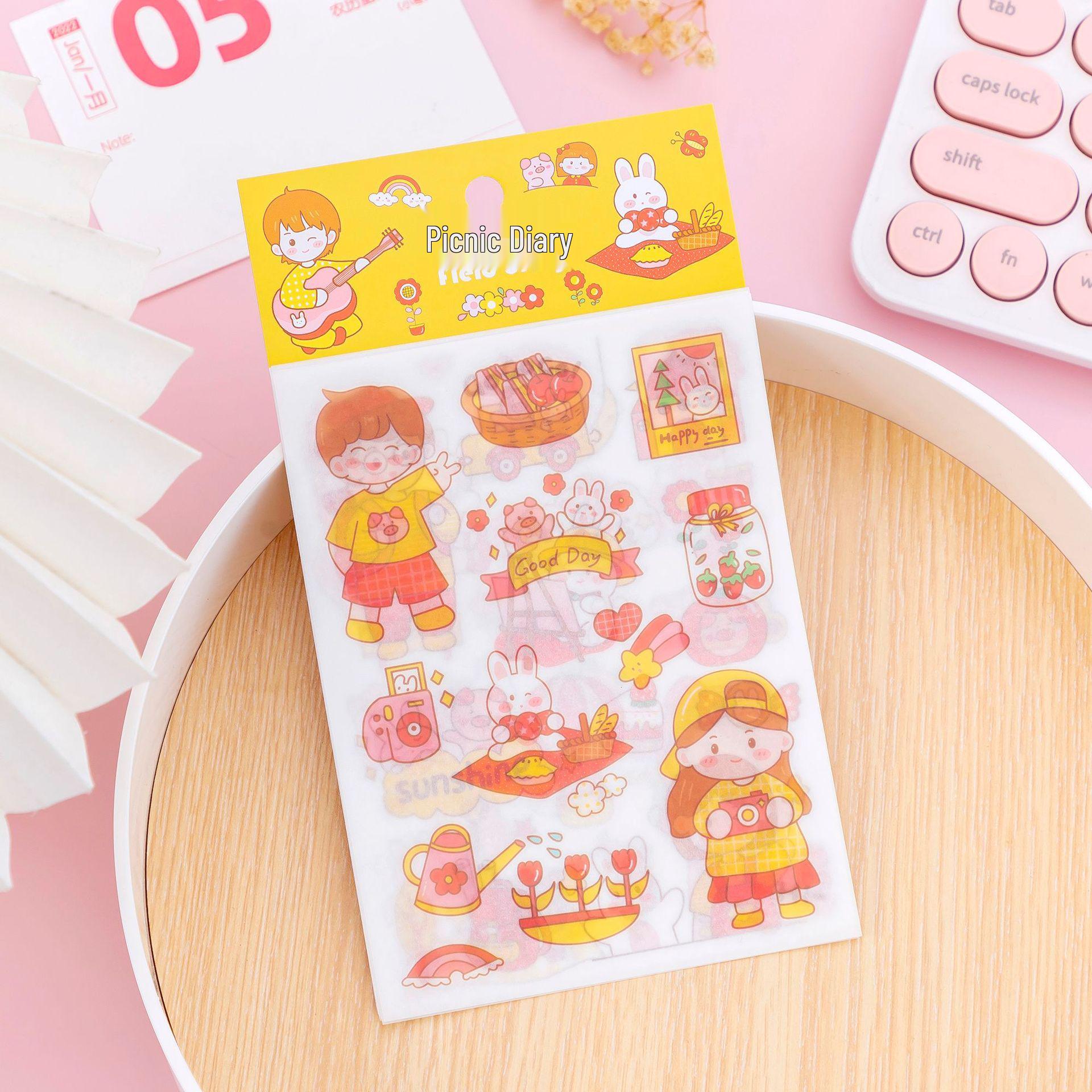 24 Cartoon Diary & Paper Stickers: Girly Food Theme, Happy Time Stationery, 4 Decorative Sheets