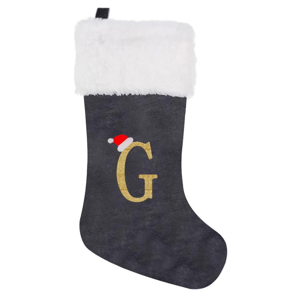 2026 Christmas Decorations: Grey Velvet Embroidery Letter Stocking Gift Bag