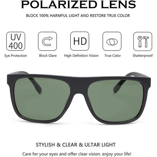 Dervin UV Protection Lightweight Square Polarized Sunglasses for Men