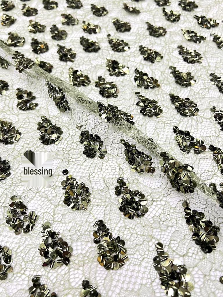 New Fashion Dark Pattern Sequin Embroidery Net Base - Retail & Samples Available