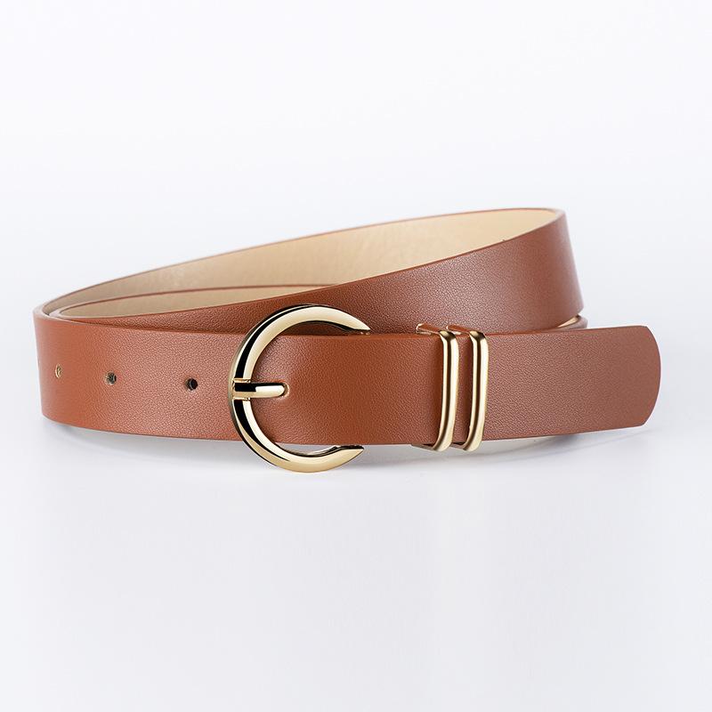 Boutique Pu Women'S Textured Belt, Trendy Bare Body Pin Buckle Decorative Jeans Belt