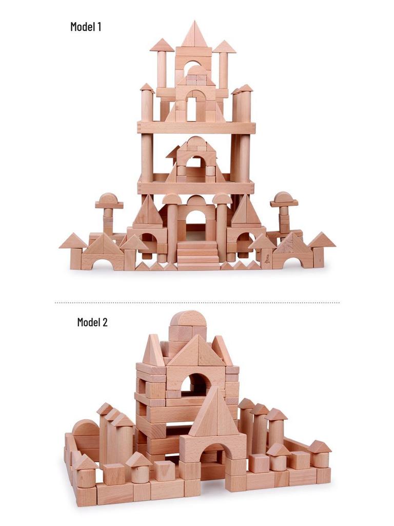 Kindergarten Solid Beech Wood Large Construction Blocks Set, 182-Piece