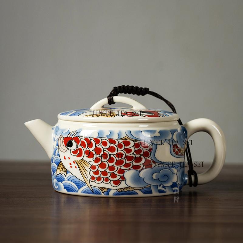 Household Ceramic Fish Play Hanwa Teapot Chinese Style Tea Pot Single Pot Puer Tea Kung Fu Tea Set