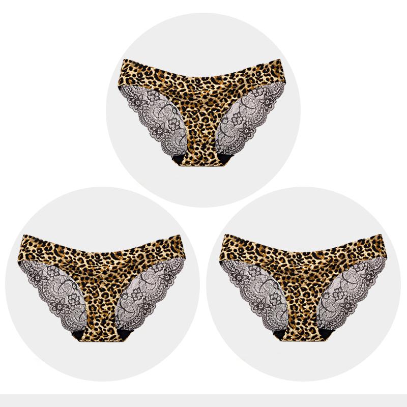 Women's Seamless Underwear Leopard Intimate Women Sexy Lace Black Floral Panties Seamless Panty 3 Pcs/set