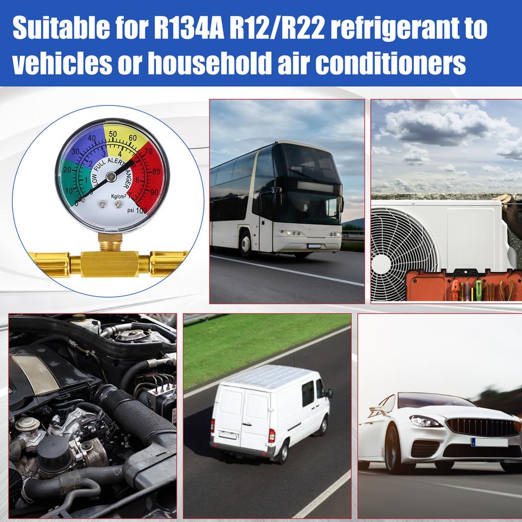 Metal AC Refrigerant Recharge Hose Kit with 1/2 Acme Thread Pressure Gauge Sturdy R134A Car Air Conditioner Recharging Hose