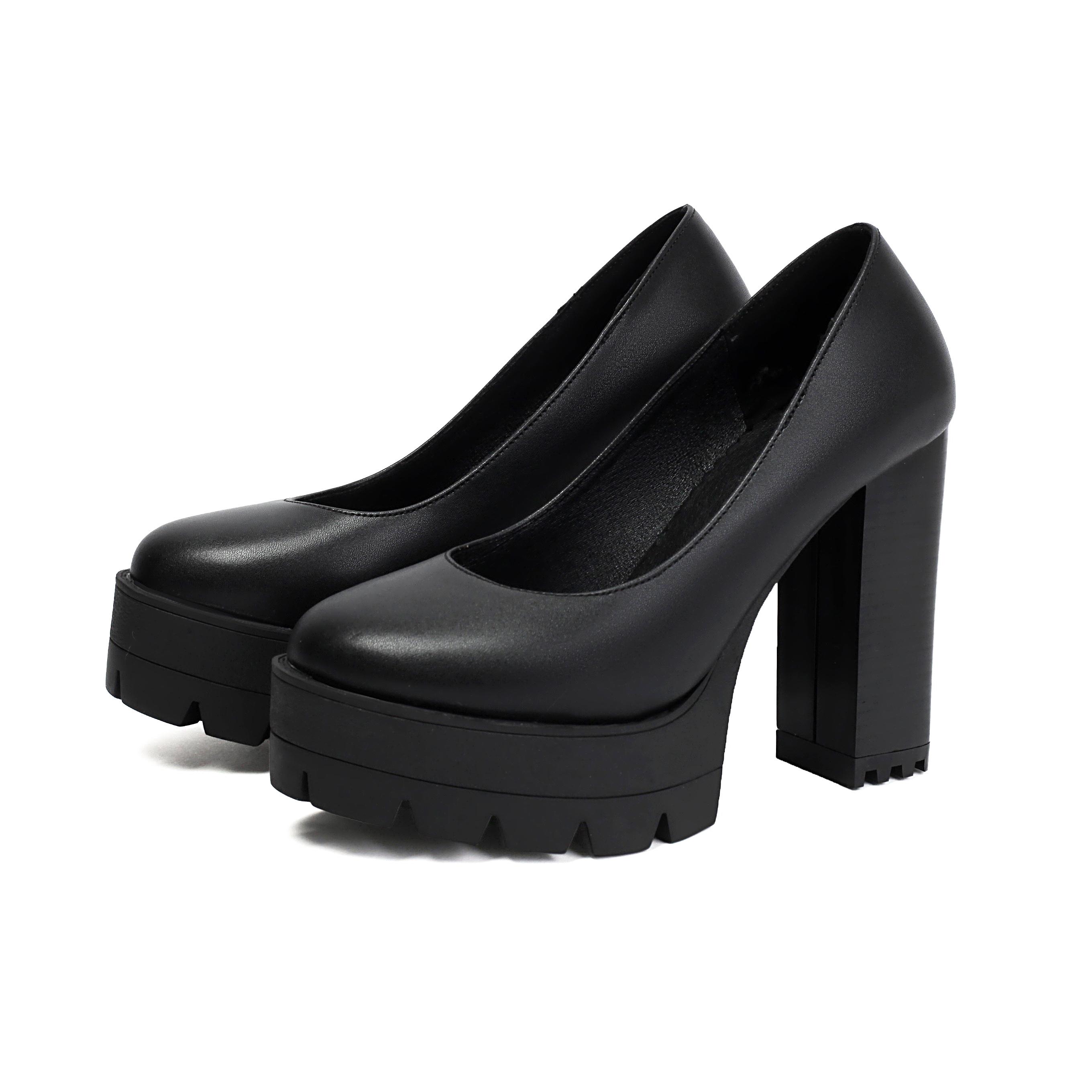 Damen High Heels Einzelne Schuhe Wasserdichte Oberfläche Dicke Ferse Europäischer und Amerikanischer Stil Große Größe Flacher Ausschnitt Niedrige Schuhe 38 black