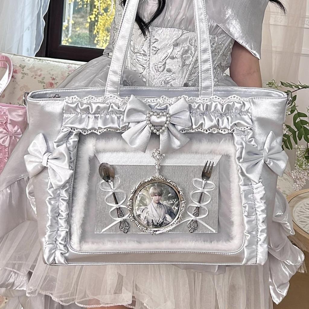 New Y2k Sweet Ita Shoulder Bag Lolita Girl Transparent Tote Bag Women Large Capacity Lace Crossbody Bag Cute DIY Display Handbag