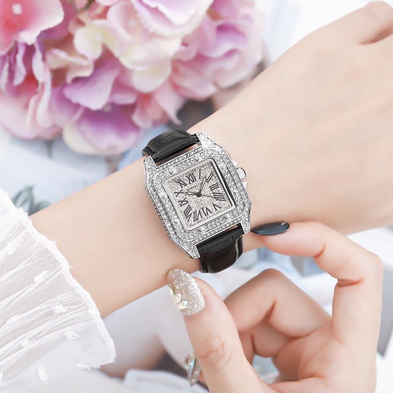 Internet celebrity same diamond-encrusted men and women couple watch cross-border square large dial belt life waterproof quartz watch