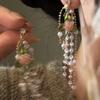 French retro rose pearl fringed earrings women's high-end temperament niche design gentle and elegant long earrings